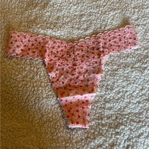 Victoria's Secret Pink Lace Thong with Hot Pink Polka Dots